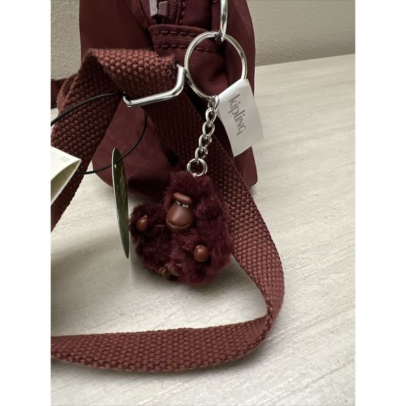 Kipling IKER Dark Plum Tonal Crossbody Purse Bag With Monkey Key Chain NWT - Picture 8 of 9